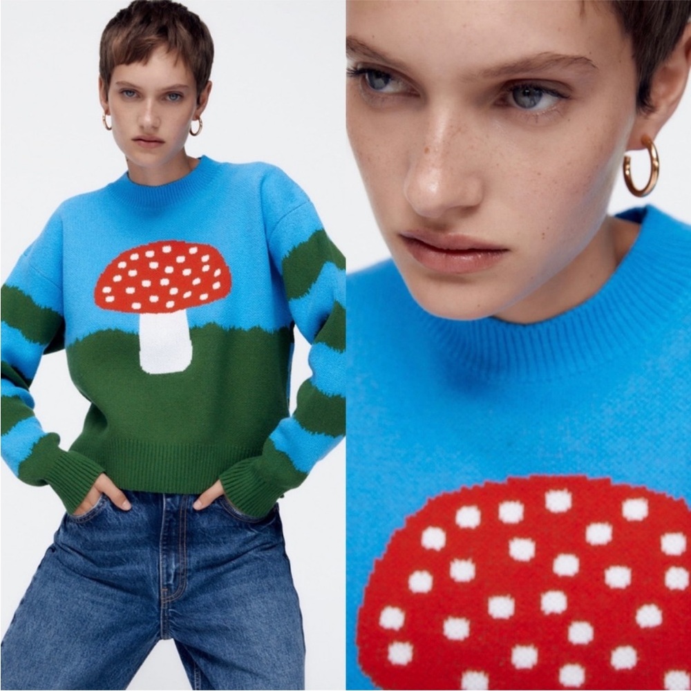 ZARA MUSHROOM PATTERN SWEATER size S - Picture 4 of 9